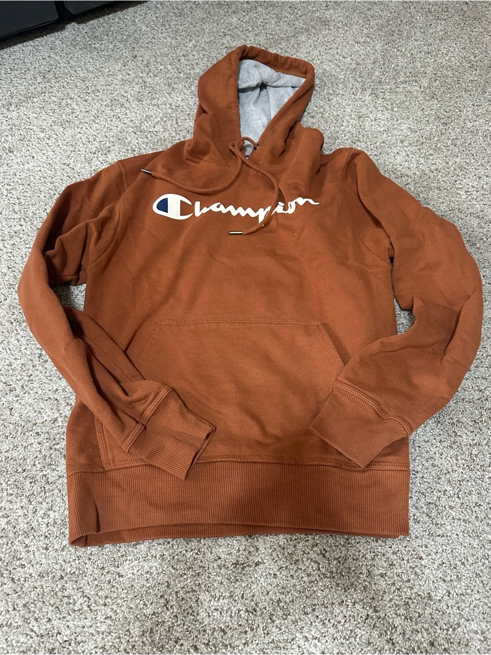 Champion Rust Orange Pullover Hoodie with Script Logo